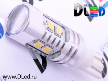   Лампа светодиодная T10 - W5W - 10 SMD 2323 + Линза