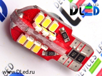   Лампа светодиодная T10 - W5W - 24 SMD 1210 Red (с обманкой)