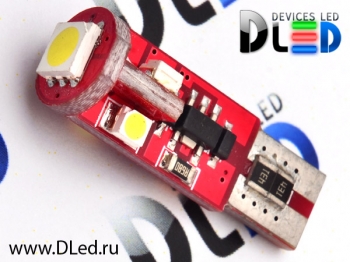   Лампа светодиодная T10 - W5W - 4 SMD 3528 1 SMD 5050 Red (обманка+стабилизатор)